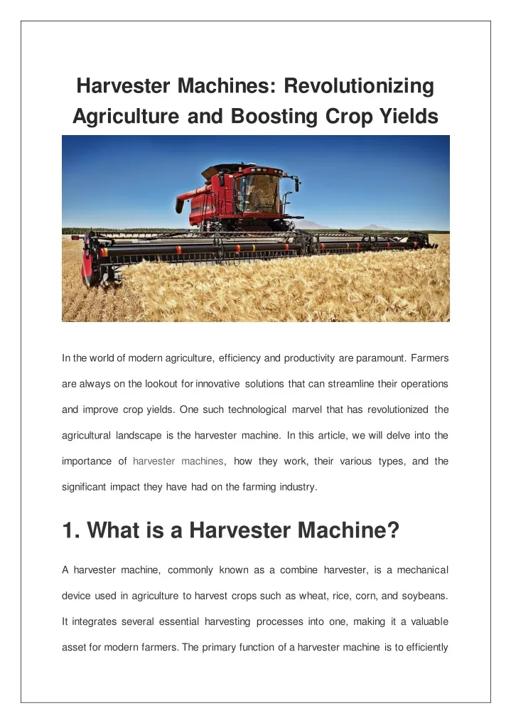 harvester machines revolutionizing agriculture