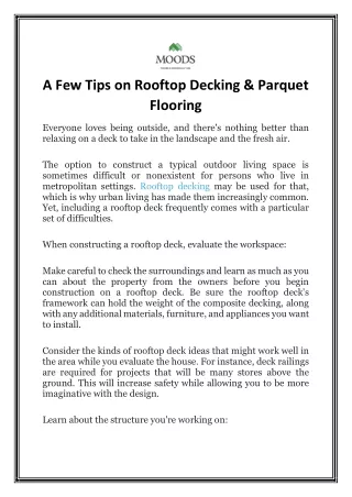 A Few Tips on Rooftop Decking & Parquet Flooring