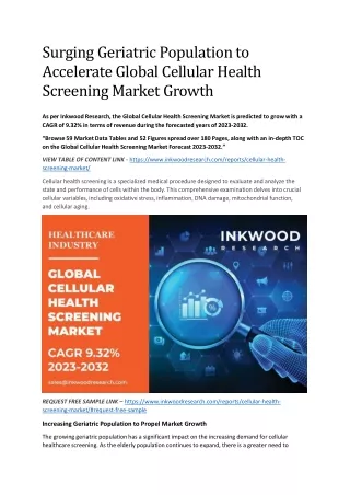 Surging Geriatric Population to Accelerate Global Cellular Health Screening Market Growth