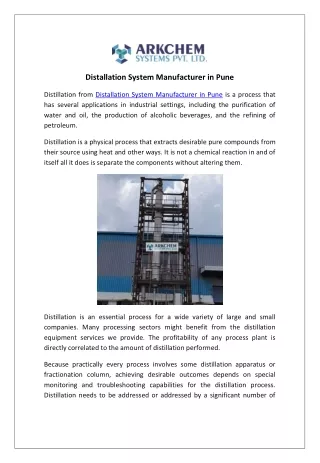 Distallation System Manufacturer in Pune