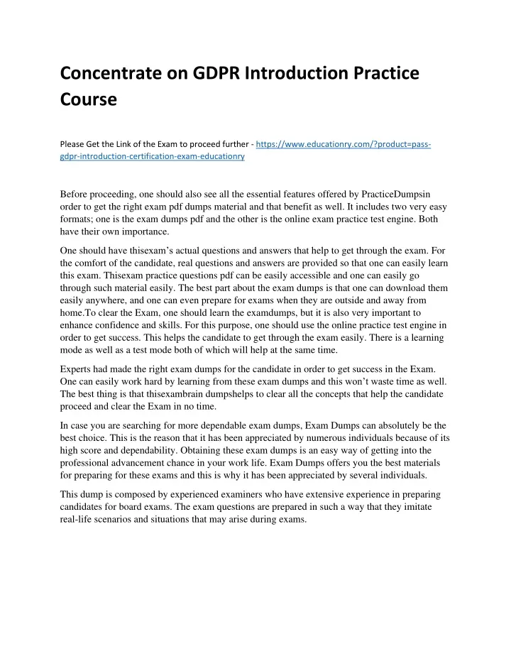 concentrate on gdpr introduction practice course