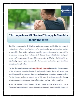 The Importance Of Physical Therapy In Shoulder Injury Recovery
