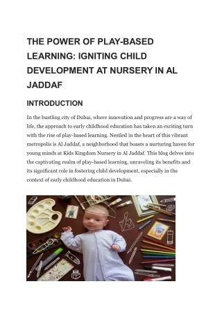 Play-Based Learning at Kids Kingdom Nursery in Al Jaddaf, Dubai