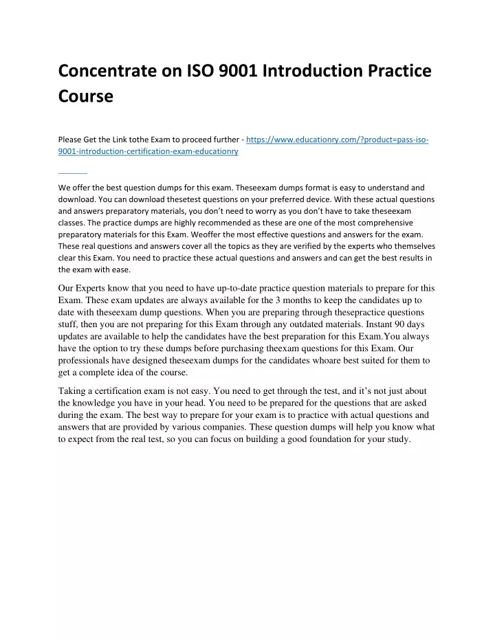 concentrate on iso 9001 introduction practice