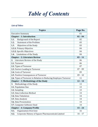 table of contents