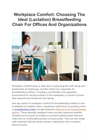 Workplace Comfort - Choosing The Ideal (Lactation) Breastfeeding Chair For Offices And Organizations