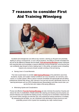 7 reasons to consider First Aid Training Winnipeg