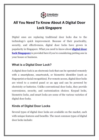 All You Need To Know About A Digital Door Lock Singapore