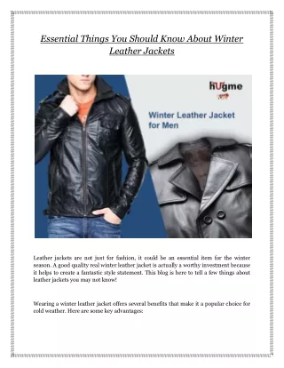 Essential Things You Should Know About Winter Leather Jackets