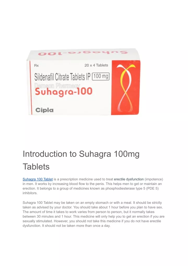 introduction to suhagra 100mg tablets