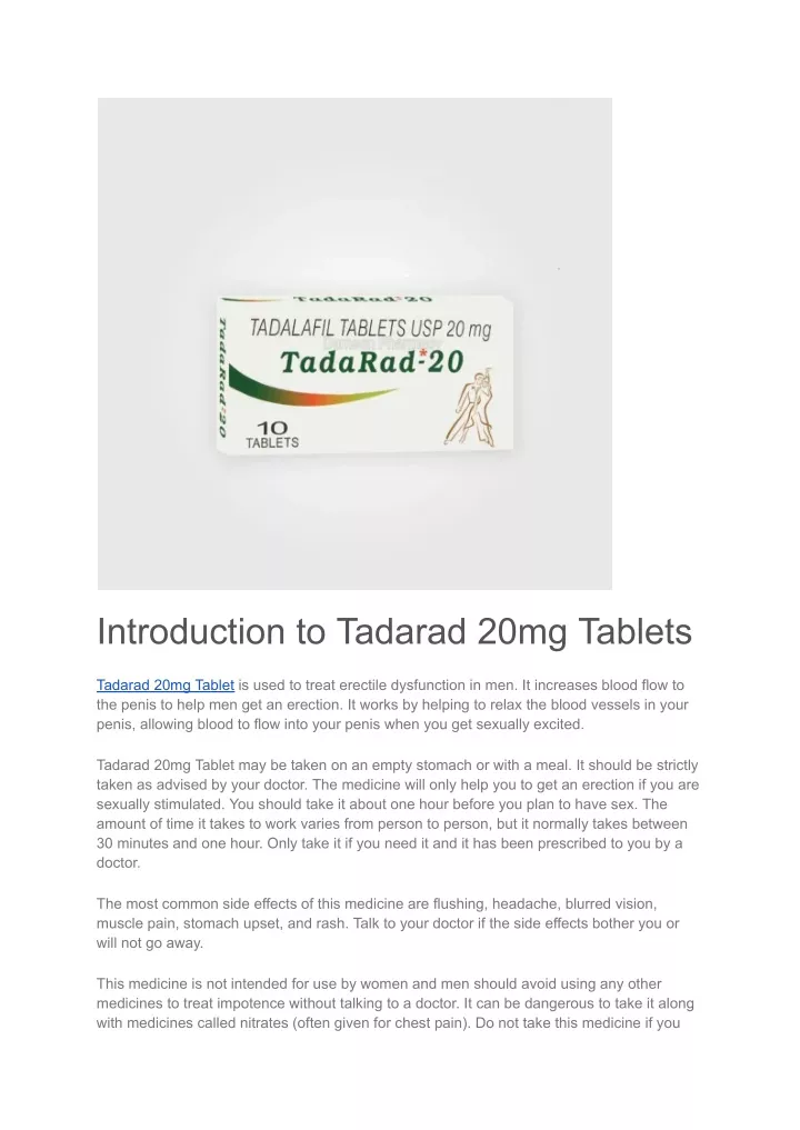 introduction to tadarad 20mg tablets