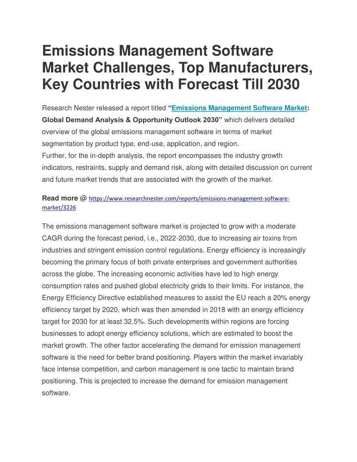 emissions management software market challenges