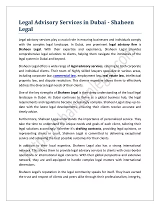 Legal Advisory Services in Dubai - Shaheen Legal