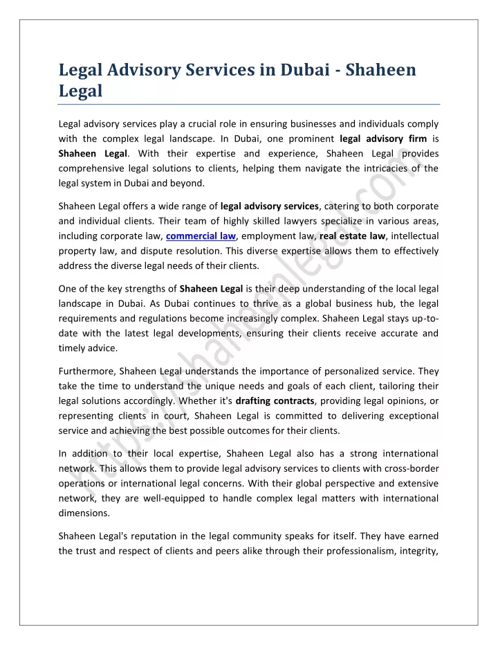legal advisory services in dubai shaheen legal
