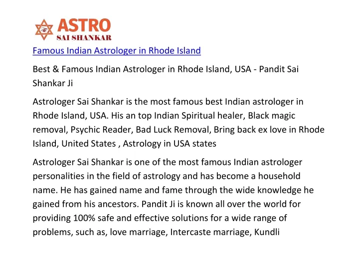 famous indian astrologer in rhode island