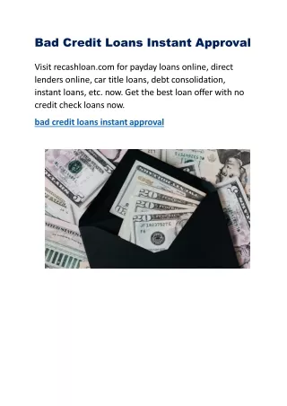 Bad Credit Loans Instant Approval