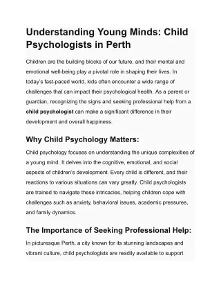Child Psychologists in Perth