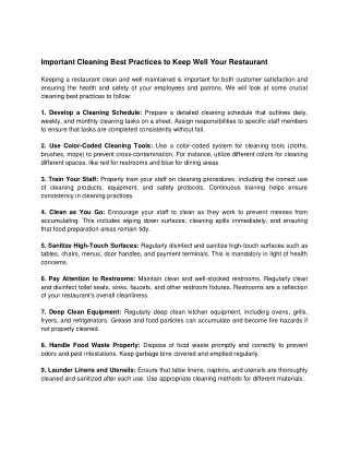 Important Cleaning Best Practices to Keep Well Your Restaurant - Patriotpest