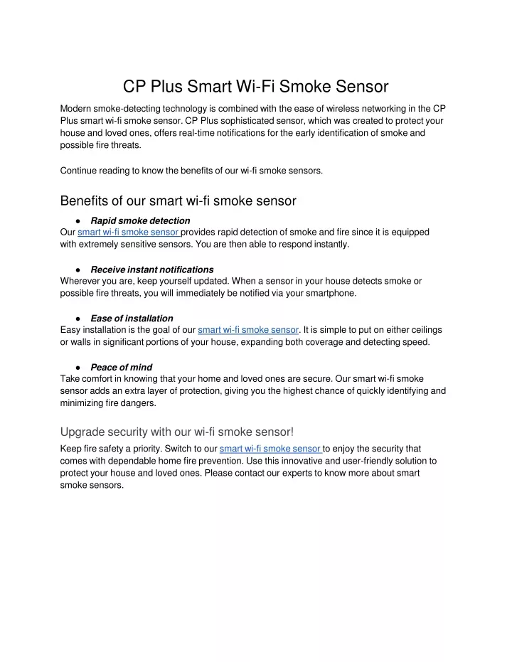 cp plus smart wi fi smoke sensor modern smoke
