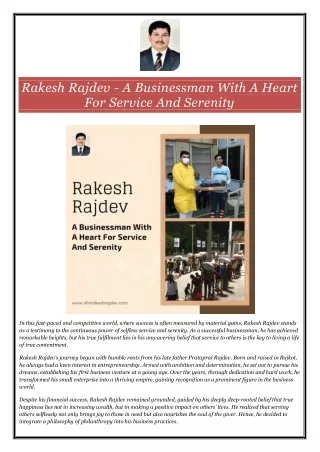 Rakesh Rajdev - A Businessman With A Heart For Service And Serenity