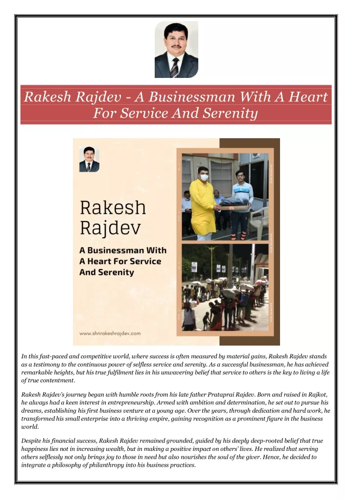 rakesh rajdev a businessman with a heart