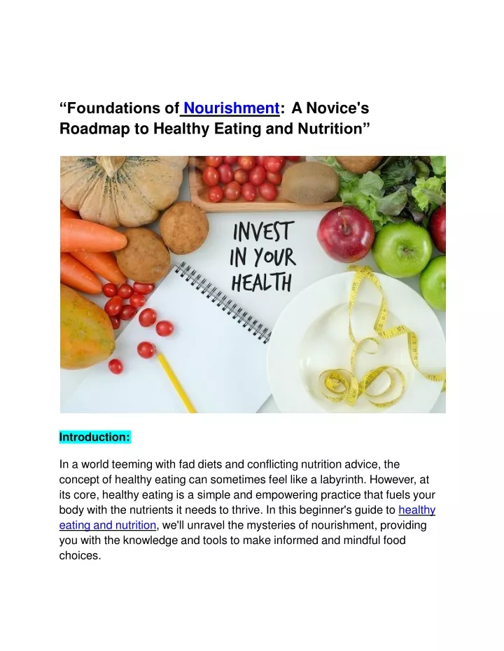 foundations of nourishment a novice s roadmap