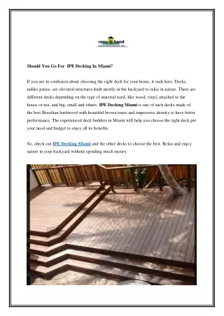 Should You Go For  IPE Decking In Miami?
