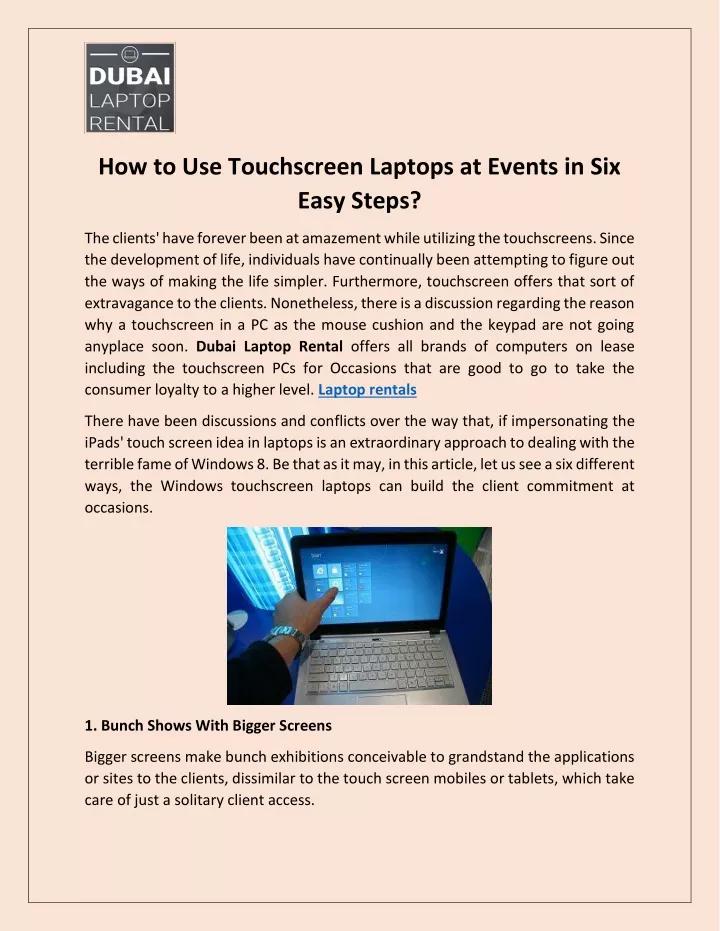 how to use touchscreen laptops at events