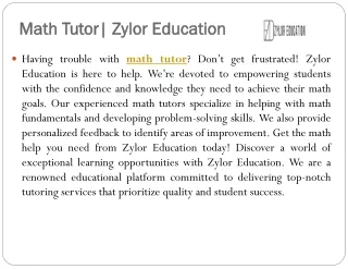 Math Tutor| Zylor Education