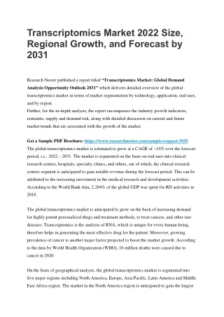 transcriptomics market 2022 size regional growth