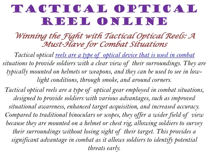 tactical optical reel online