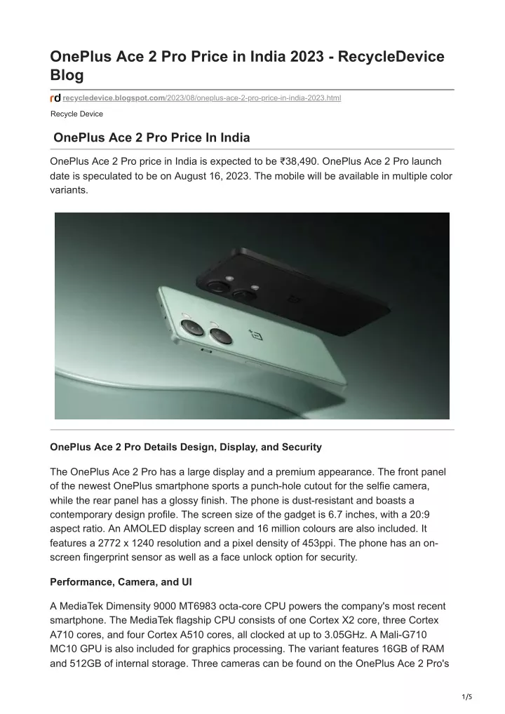 oneplus ace 2 pro price in india 2023
