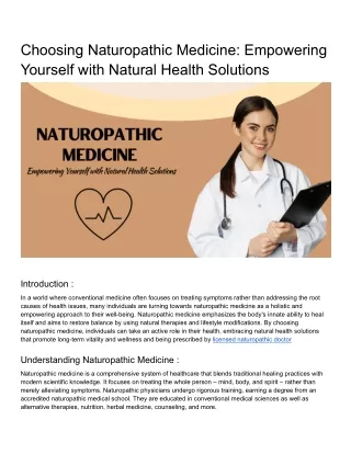 Choosing Naturopathic Medicine by Naturopathic Doctor San Diego |Dr. Soha Salem