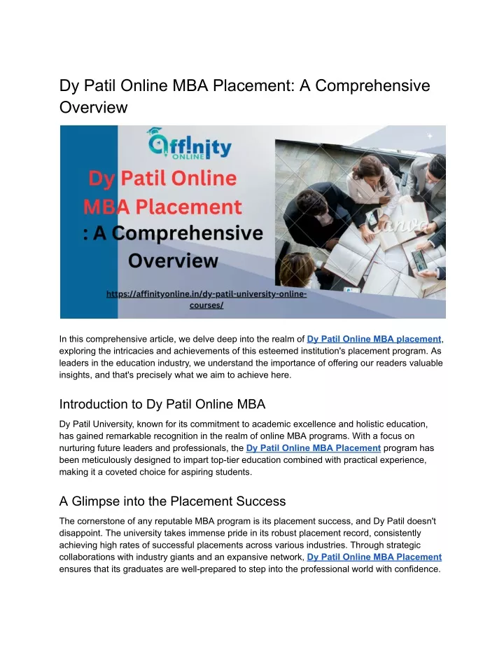 dy patil online mba placement a comprehensive
