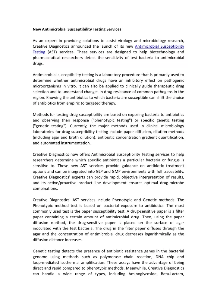 new antimicrobial susceptibility testing services