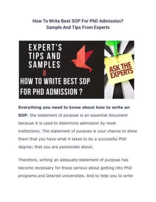 how to write best sop for phd admission