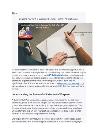 Navigating Your Path to Success: The Role of an SOP Writing Service