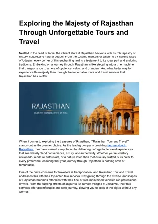Exploring the Majesty of Rajasthan Through Unforgettable Tours and Travel