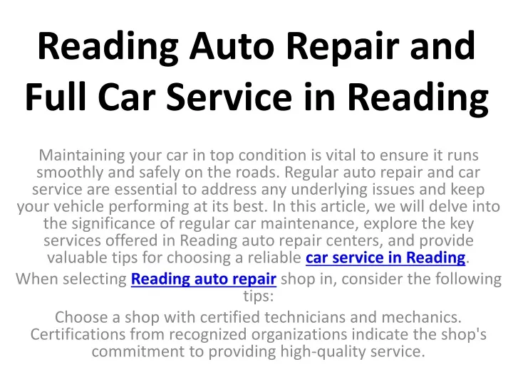 reading auto repair and full car service in reading