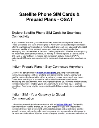 Satellite Phone SIM Cards & Prepaid Plans