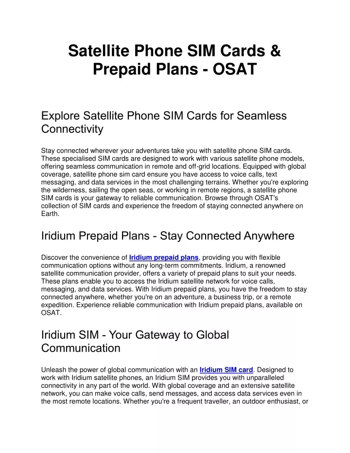 satellite phone sim cards prepaid plans osat