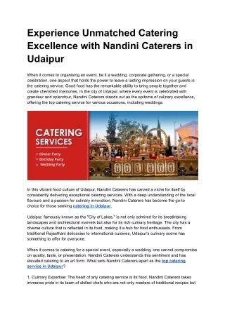 Experience Unmatched Catering Excellence with Nandini Caterers in Udaipur