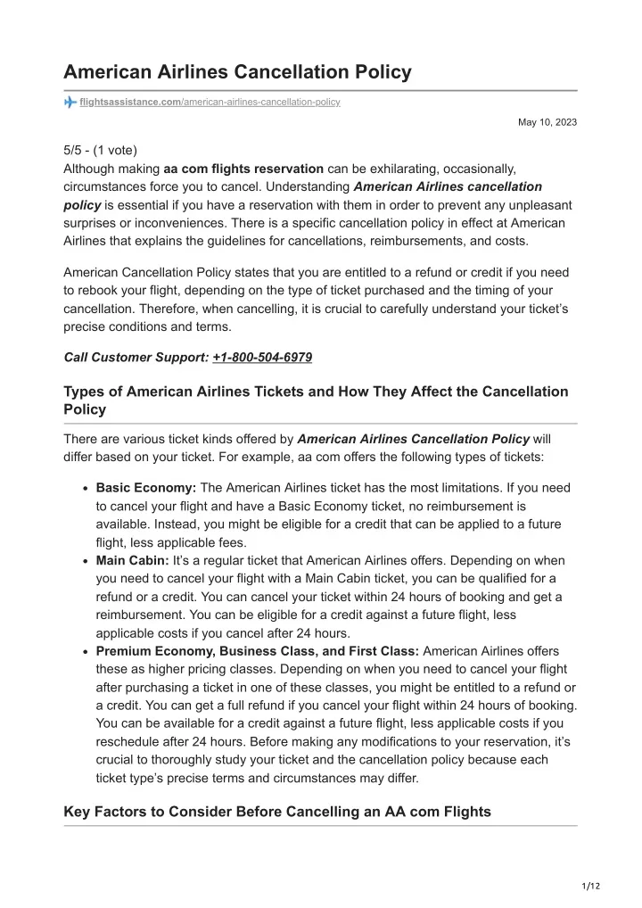 american airlines cancellation policy