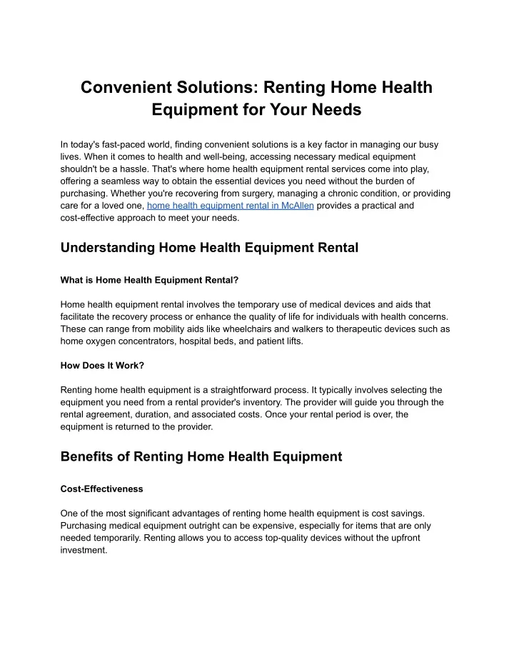 convenient solutions renting home health