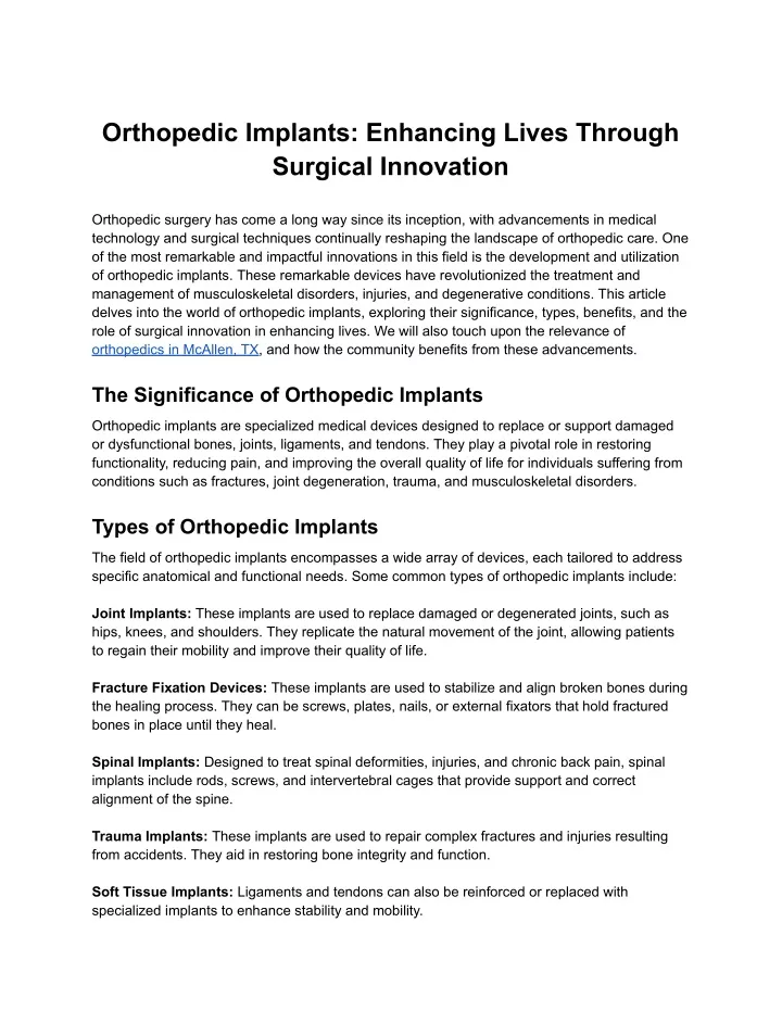 orthopedic implants enhancing lives through