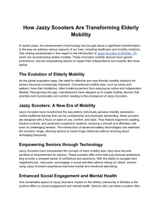 How Jazzy Scooters Are Transforming Elderly Mobility