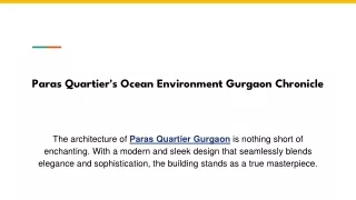 Paras Quartier's Ocean Environment Gurgaon Chronicle