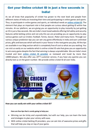 Why Online Cricket ID Vale is Beaing Fanous in India