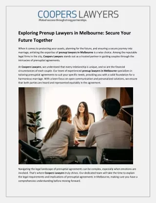 Exploring Prenup Lawyers in Melbourne - Secure Your Future Together
