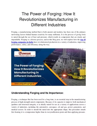 The Power of Forging: How It Revolutionizes Manufacturing in Different Industrie